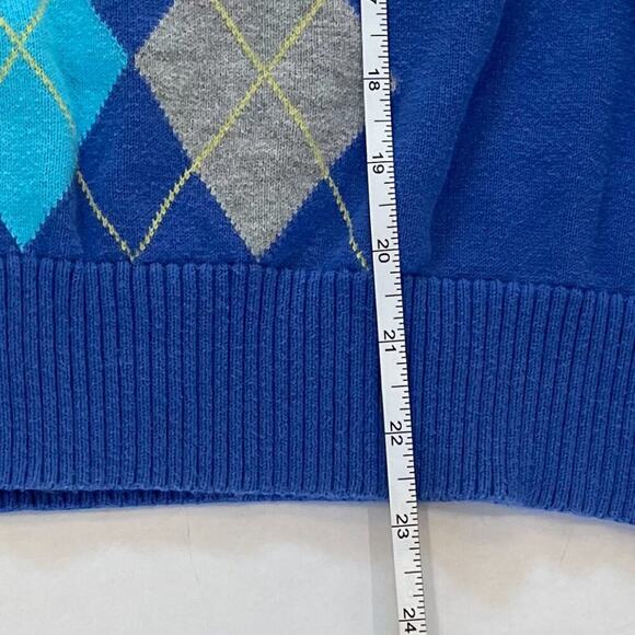 IZOD Cotton Argyle Long Sleeve V-Neck Sweater, Blue, Gray, Y2K, Retro, Preppy XL - Picture 8 of 8